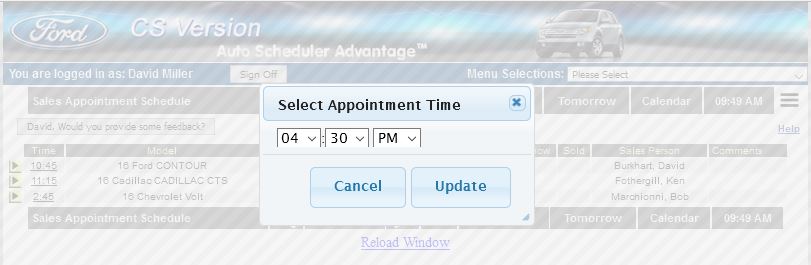 Select Time for Car dealer sales appointment