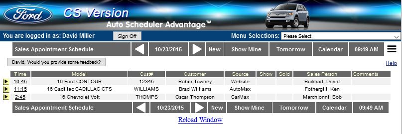 Car dealer sales appointment scheduling